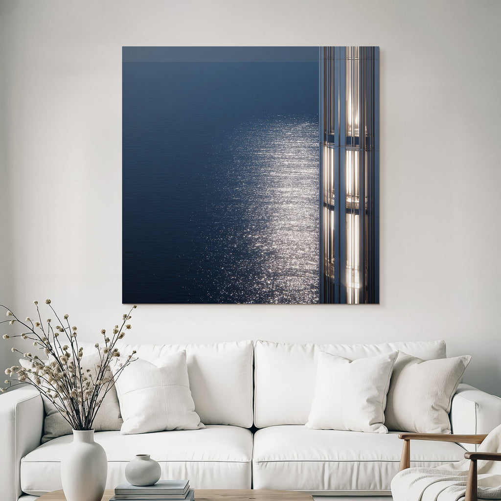 Moderne Hochhaus Am Wasser Spiegelung Licht Reflexionen Ruhige Szene