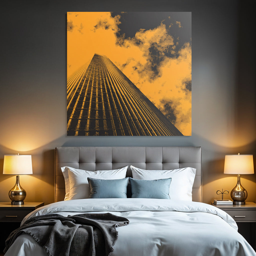 Moderne Hochhaus Aus Der Perspektive In Orange Und Schwarz Mit Wolken