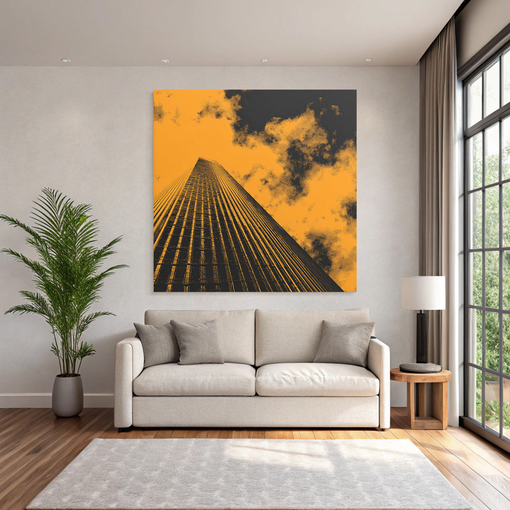 Moderne Hochhaus Aus Der Perspektive In Orange Und Schwarz Mit Wolken