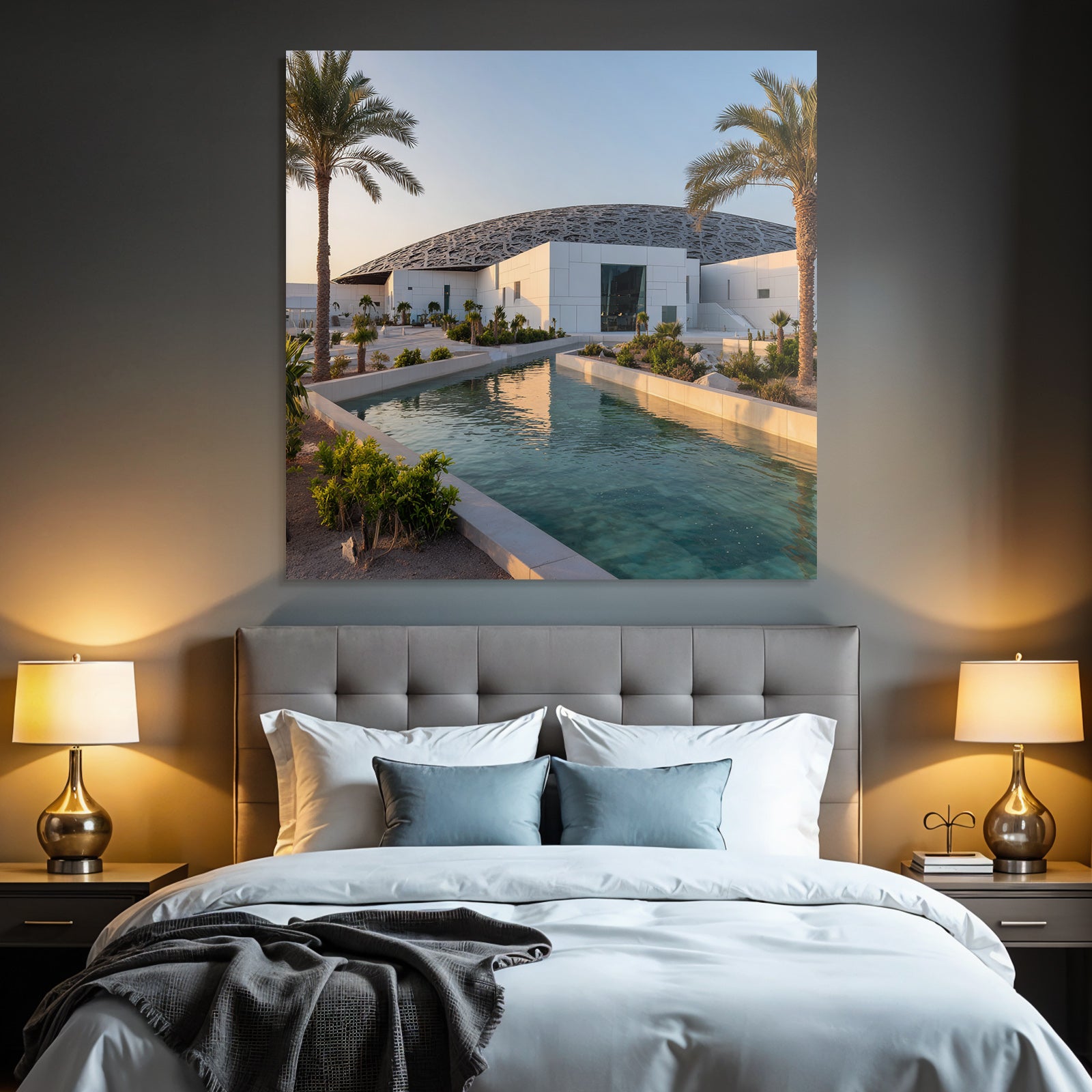 Moderne Louvre Abu Dhabi Modernes Design Dome Muster Wasserkanal Landschaft