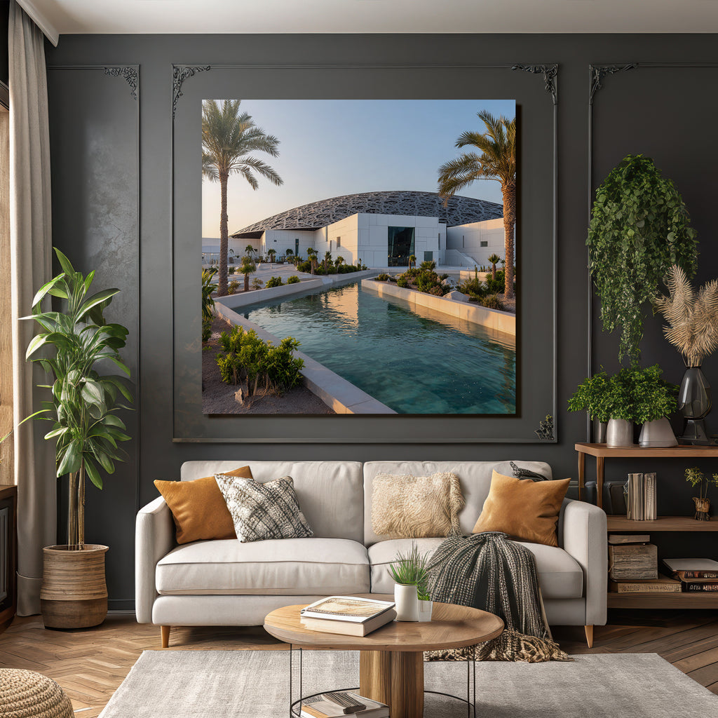 Moderne Louvre Abu Dhabi Modernes Design Dome Muster Wasserkanal Landschaft