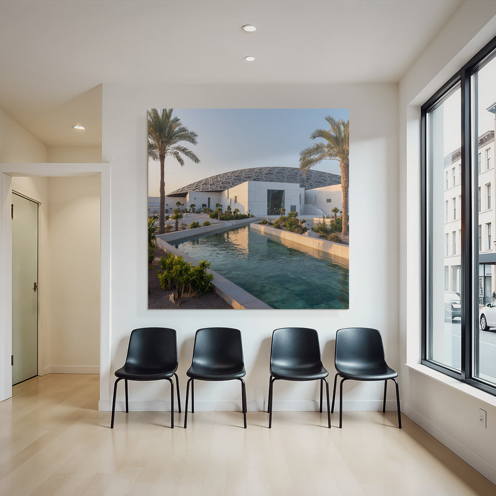Moderne Louvre Abu Dhabi Modernes Design Dome Muster Wasserkanal Landschaft