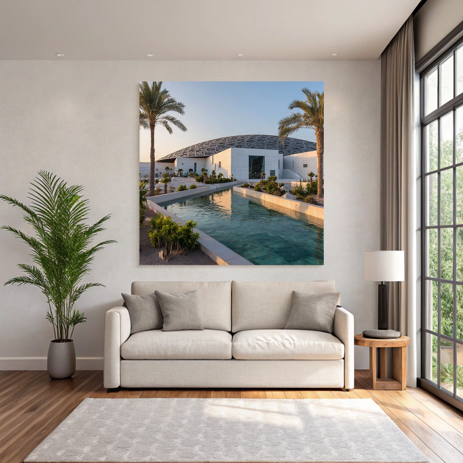 Moderne Louvre Abu Dhabi Modernes Design Dome Muster Wasserkanal Landschaft