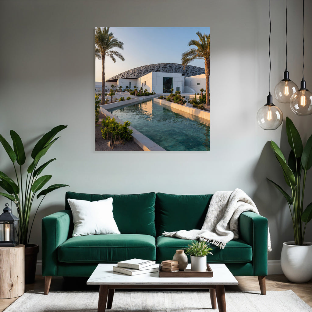 Moderne Louvre Abu Dhabi Modernes Design Dome Muster Wasserkanal Landschaft