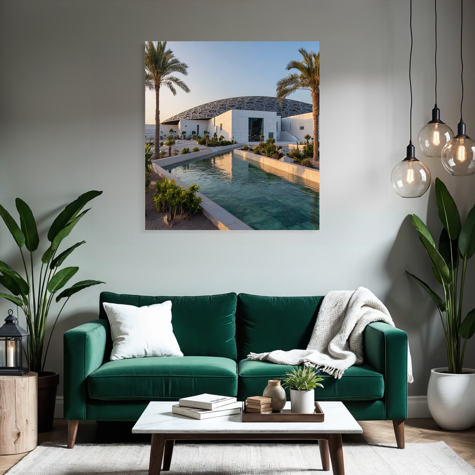 Moderne Louvre Abu Dhabi Modernes Design Dome Muster Wasserkanal Landschaft