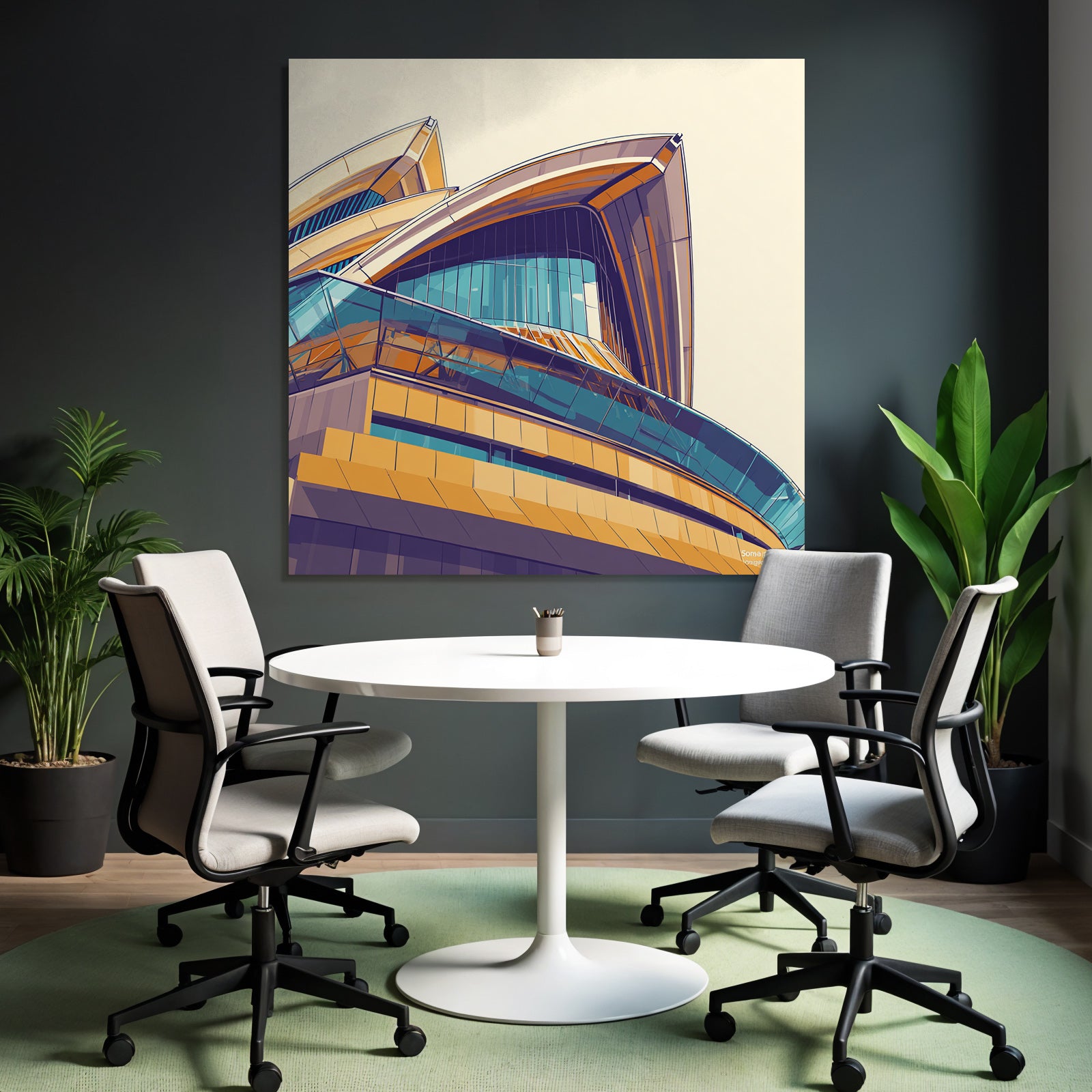 Moderne Moderne Abstraktes Design Gebäude Curved Shapes Glass Windows Farbige Elemente