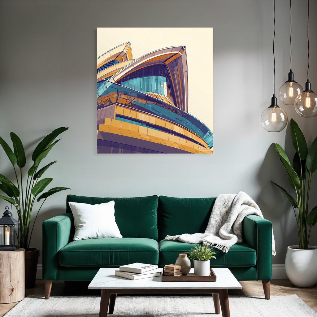 Moderne Moderne Abstraktes Design Gebäude Curved Shapes Glass Windows Farbige Elemente