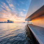 Moderne Moderne Am Wasser Bei Sonnenaufgang Im Stadtbild | Moderne Architektur | Architektur