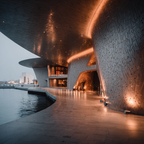 Moderne Moderne Fliessende Linien Beleuchtet Am Wasser | Moderne Architektur | Architektur