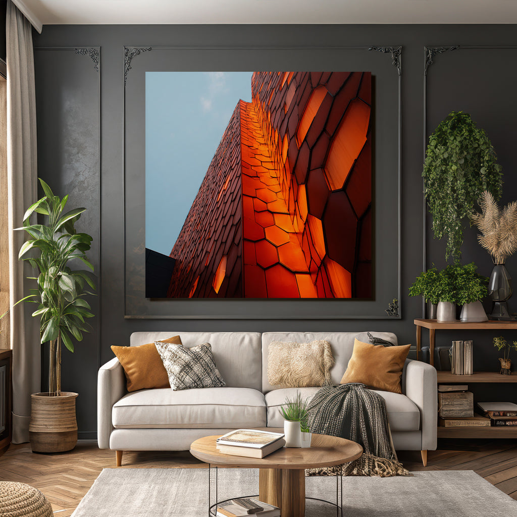 Moderne Moderne Gebäude Hexagonale Fassade Orange Reflektierend