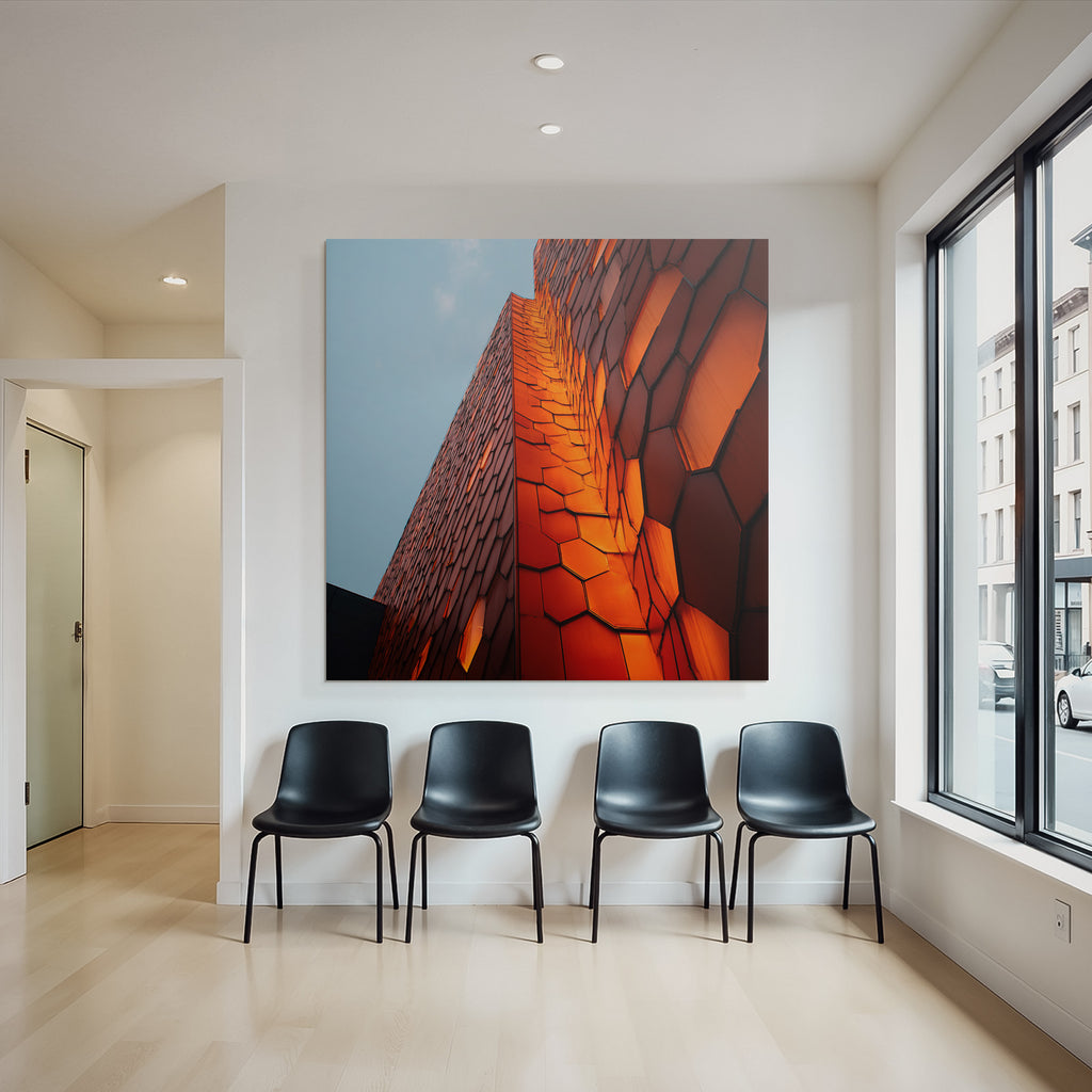 Moderne Moderne Gebäude Hexagonale Fassade Orange Reflektierend