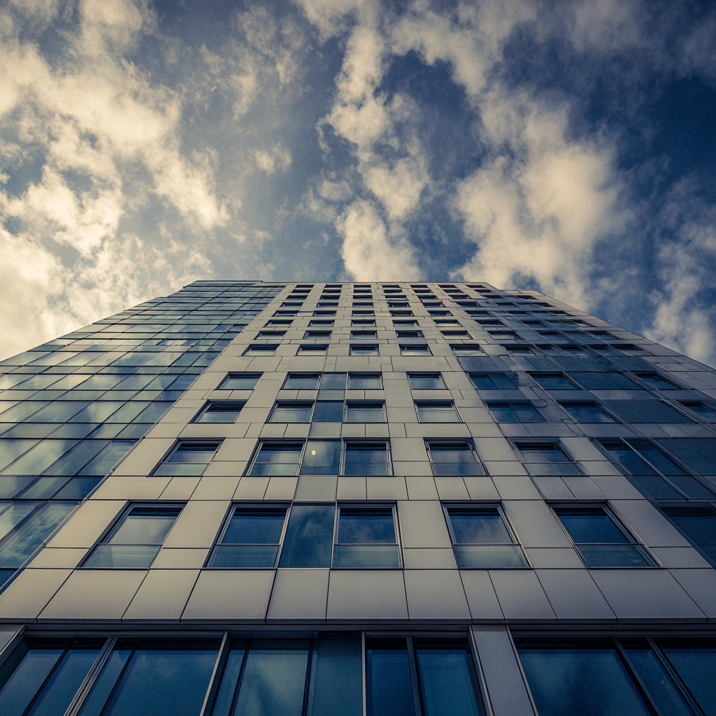 Moderne Moderne Gebaude Von Unten Mit Glass Fassade Und Wolken Verdeckt | Moderne Architektur | Architektur