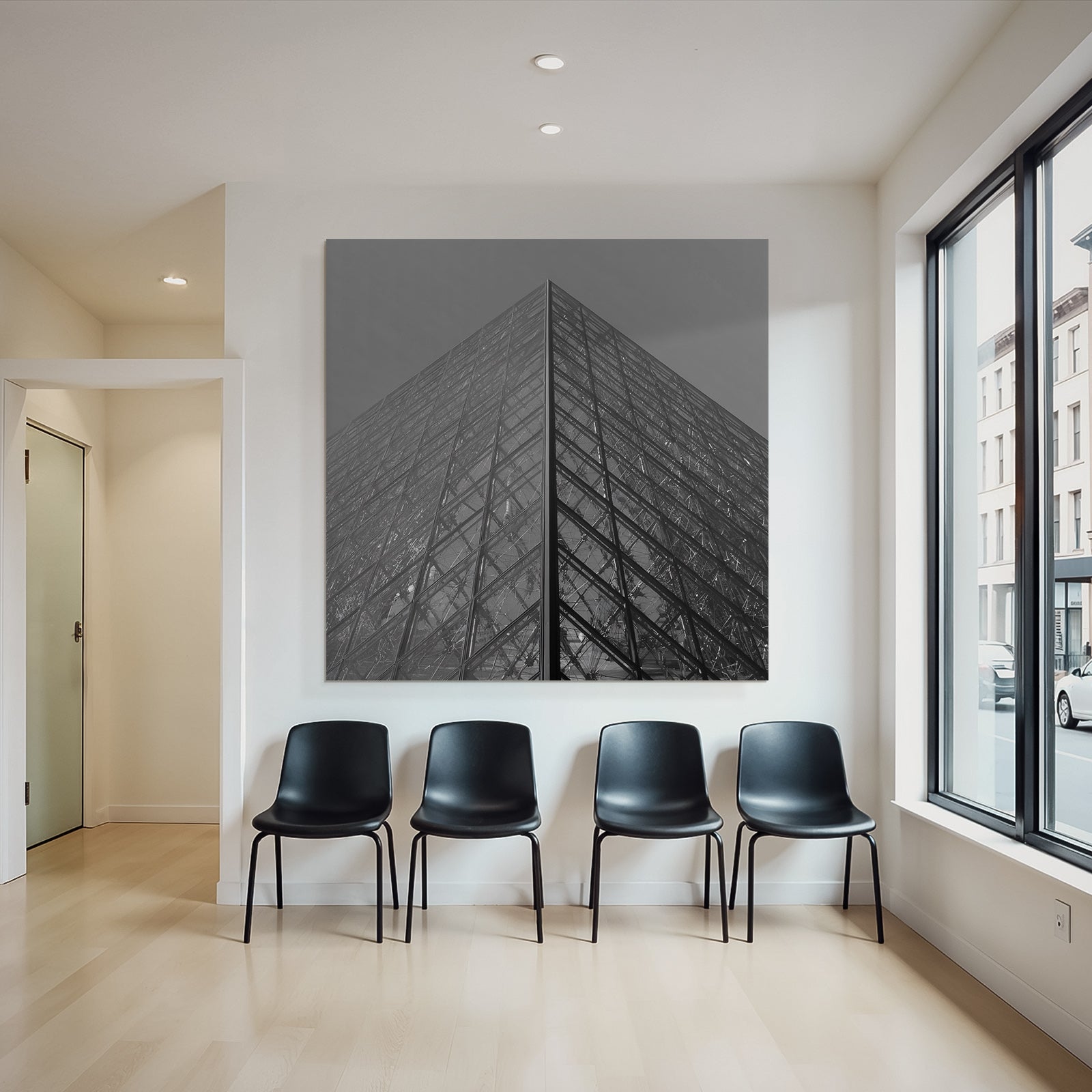 Moderne Moderne Glass Metall Structure Dreieckiges Design