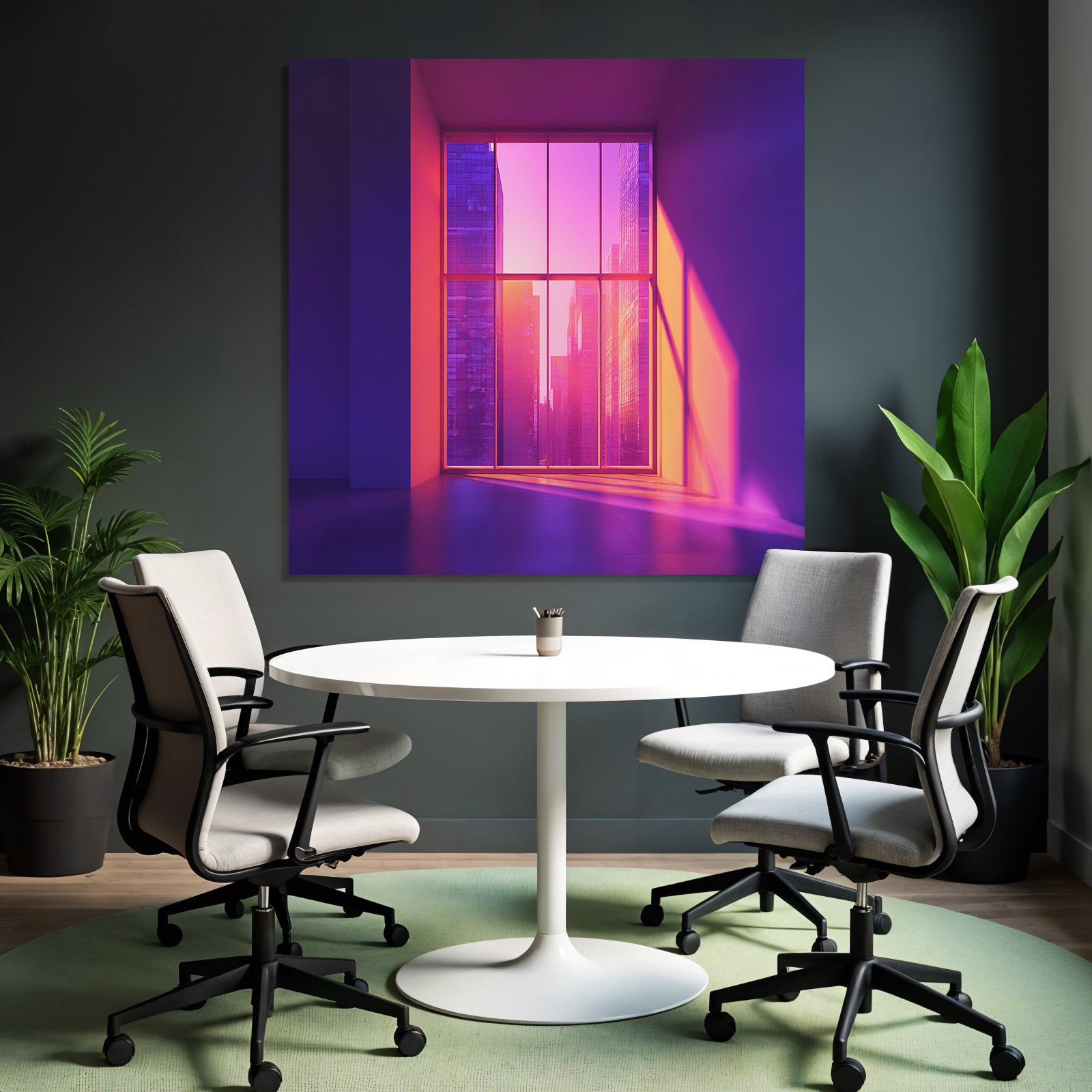 Moderne Moderne Innenräume Mit Stadtansicht Im Violett Und Rosa Bewertung