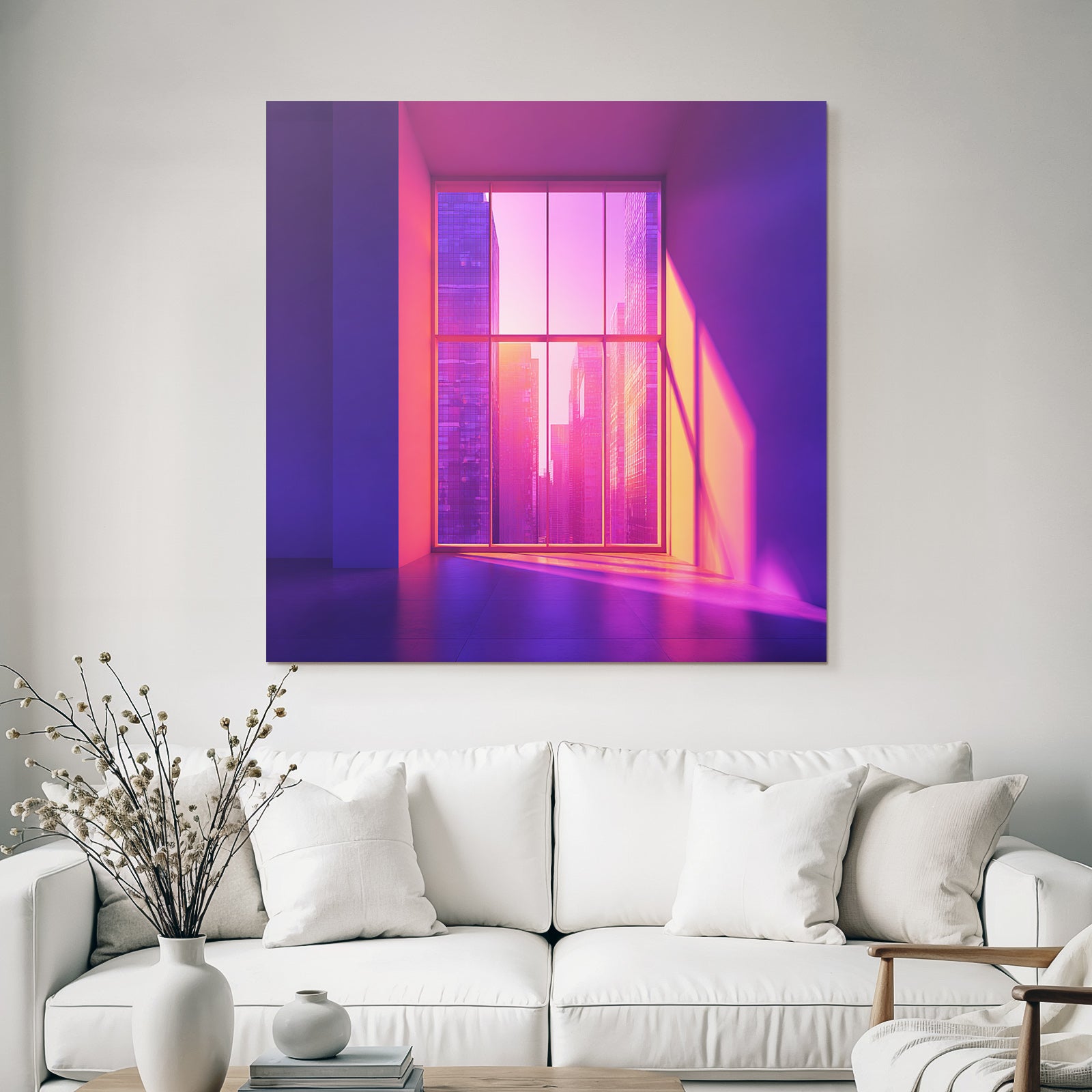 Moderne Moderne Innenräume Mit Stadtansicht Im Violett Und Rosa Bewertung
