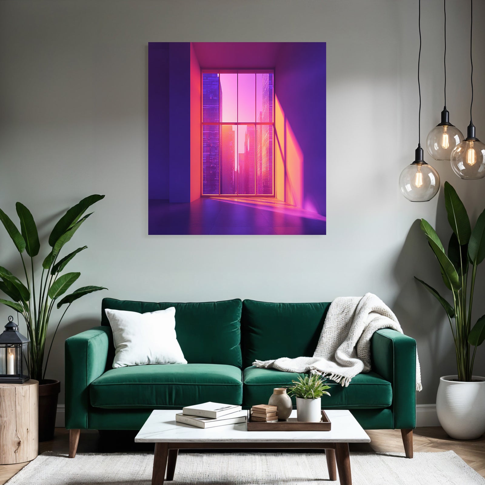 Moderne Moderne Innenräume Mit Stadtansicht Im Violett Und Rosa Bewertung