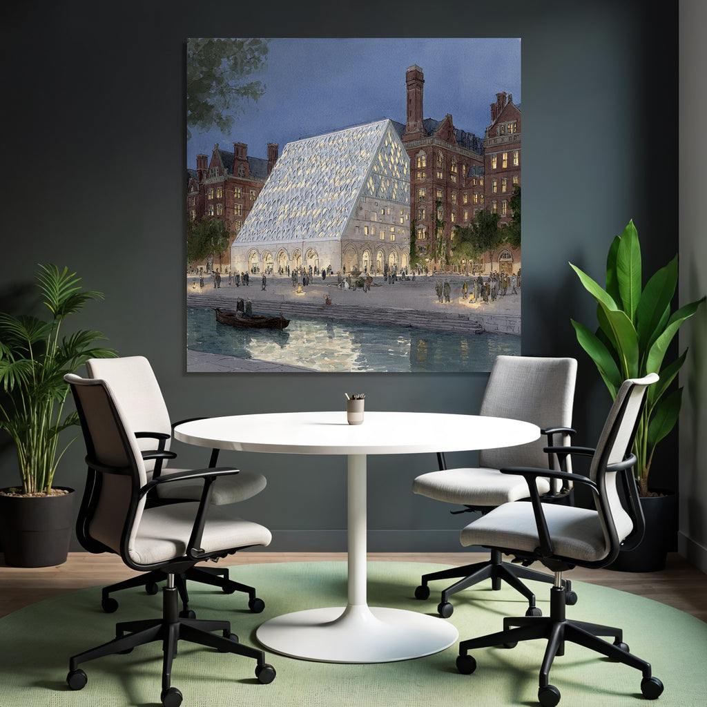 Moderne Moderne Kristall Dach Abend Szene Urbanes Umfeld