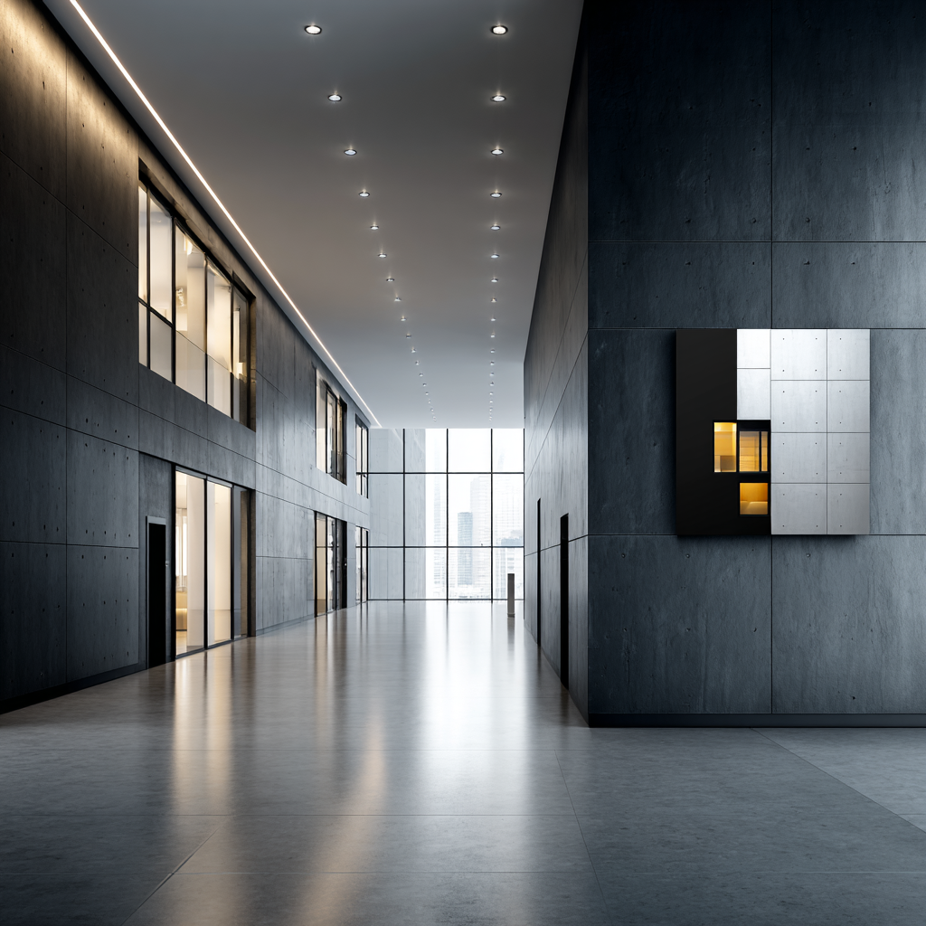 Moderne Moderne Minimalistische Inneneinrichtung Büro Galerie Concrete Wände Grosse Fenster | Moderne Architektur | Architektur