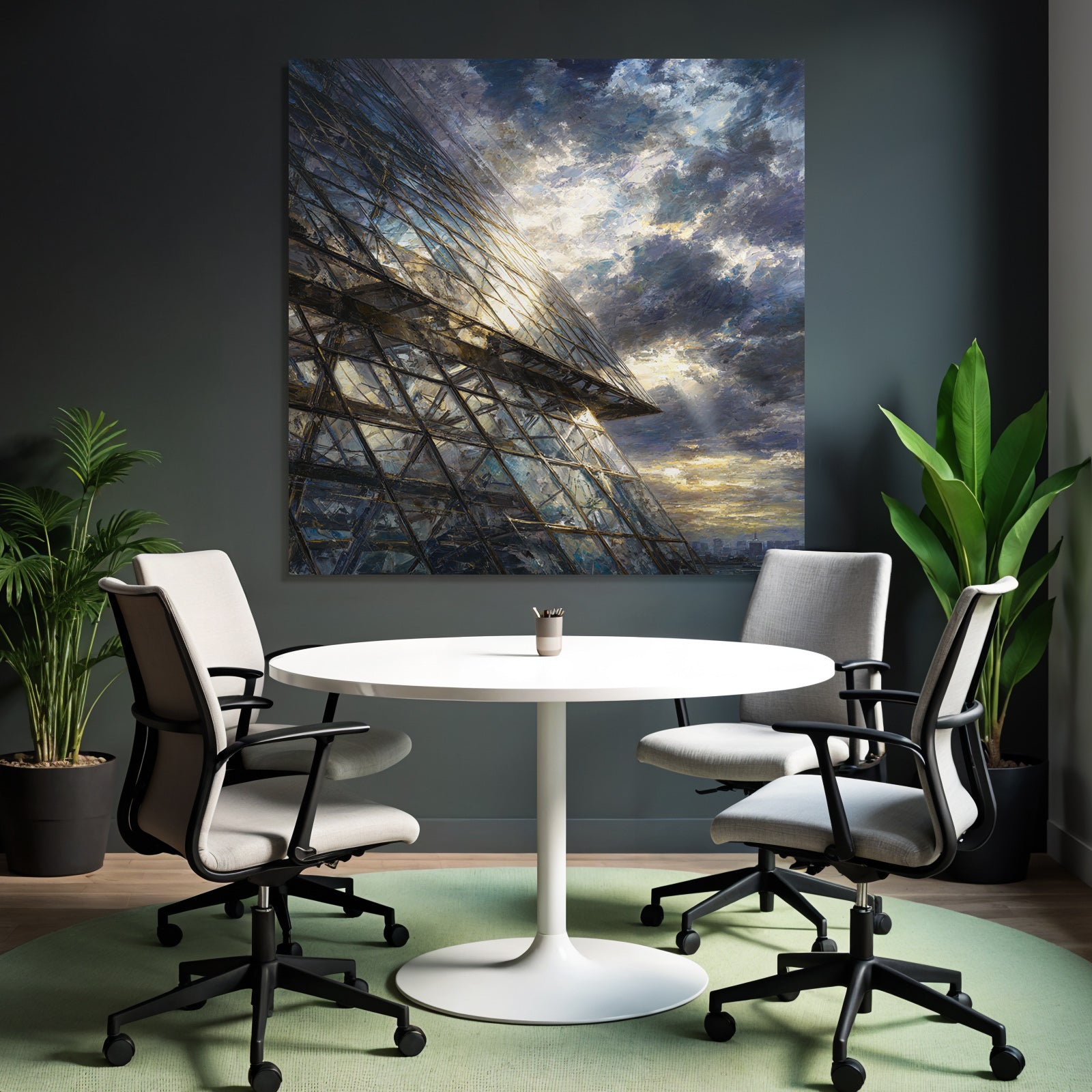 Moderne Moderne Mit Glass Fassade Im Hintergrund Dramatischer Himmel