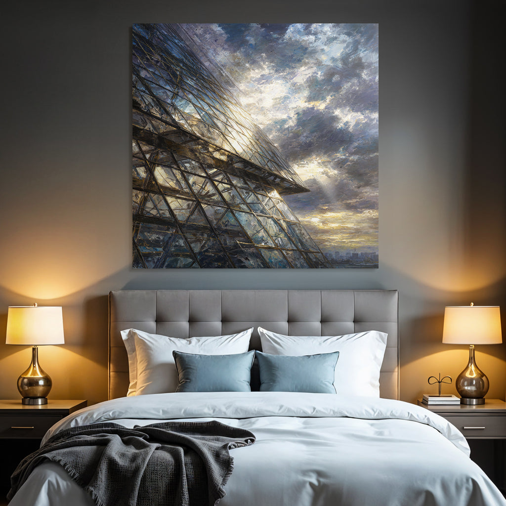 Moderne Moderne Mit Glass Fassade Im Hintergrund Dramatischer Himmel