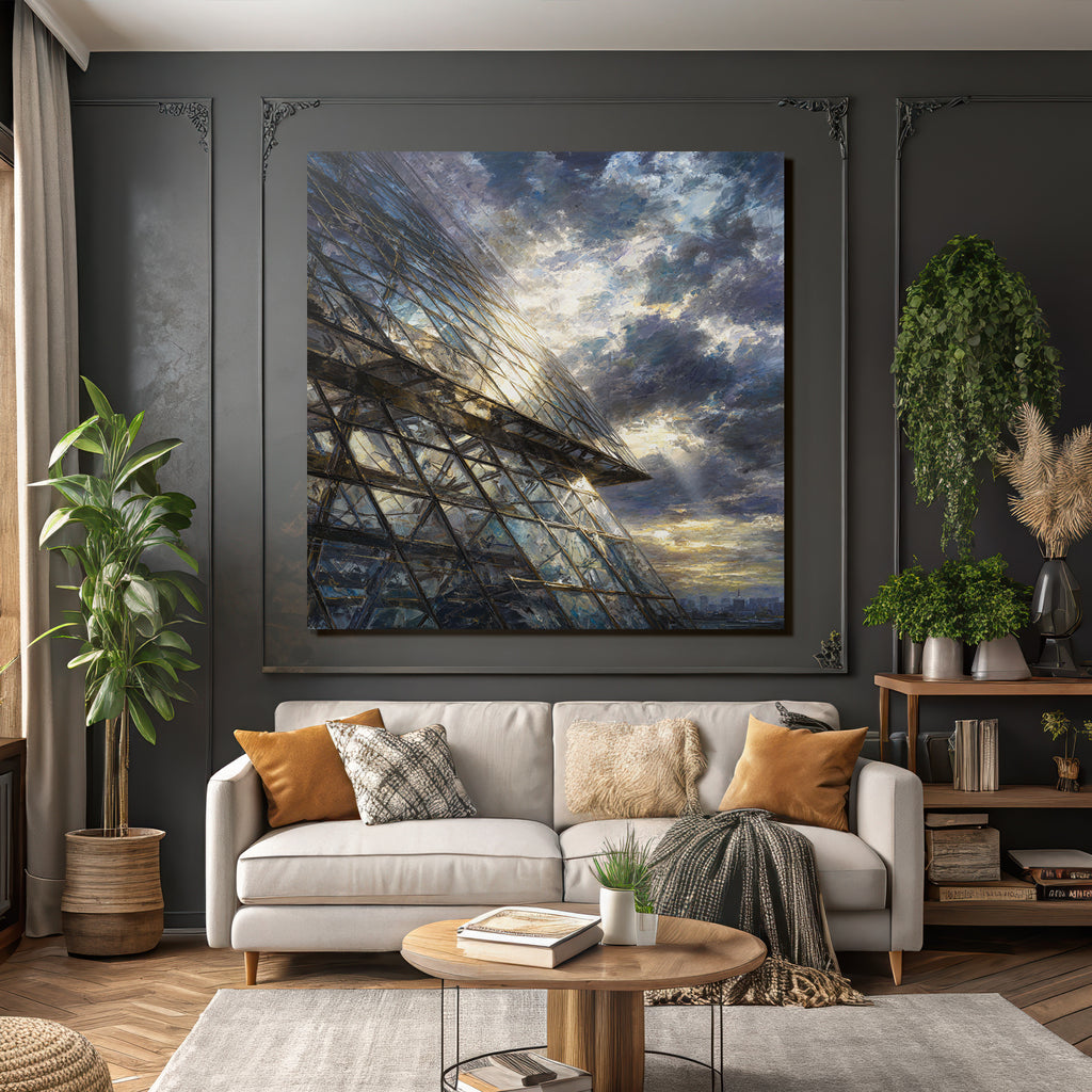 Moderne Moderne Mit Glass Fassade Im Hintergrund Dramatischer Himmel