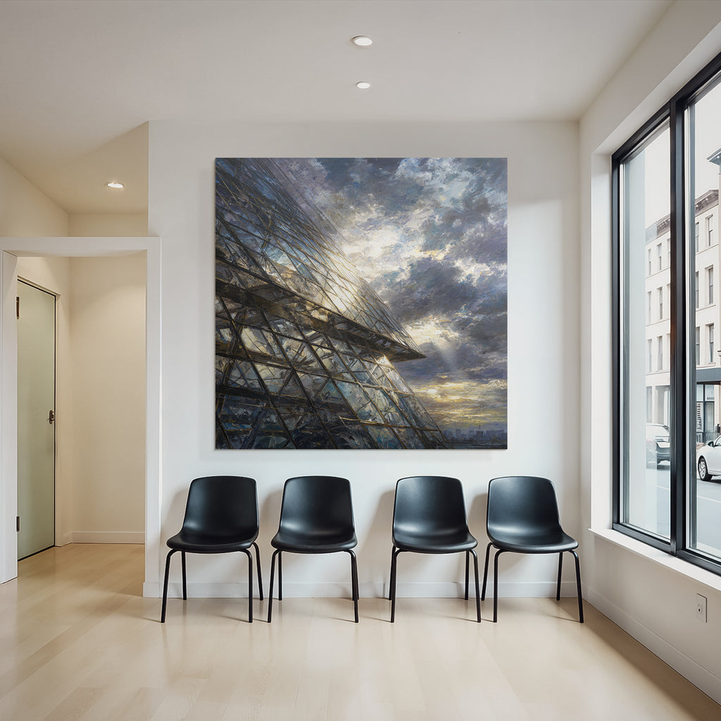 Moderne Moderne Mit Glass Fassade Im Hintergrund Dramatischer Himmel