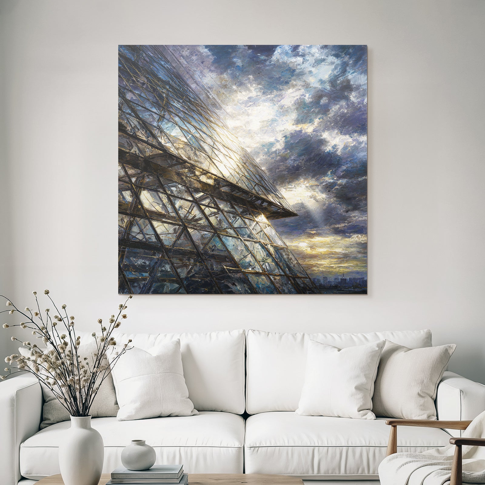 Moderne Moderne Mit Glass Fassade Im Hintergrund Dramatischer Himmel