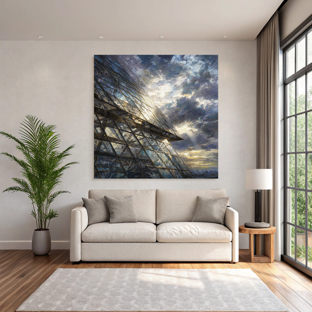 Moderne Moderne Mit Glass Fassade Im Hintergrund Dramatischer Himmel