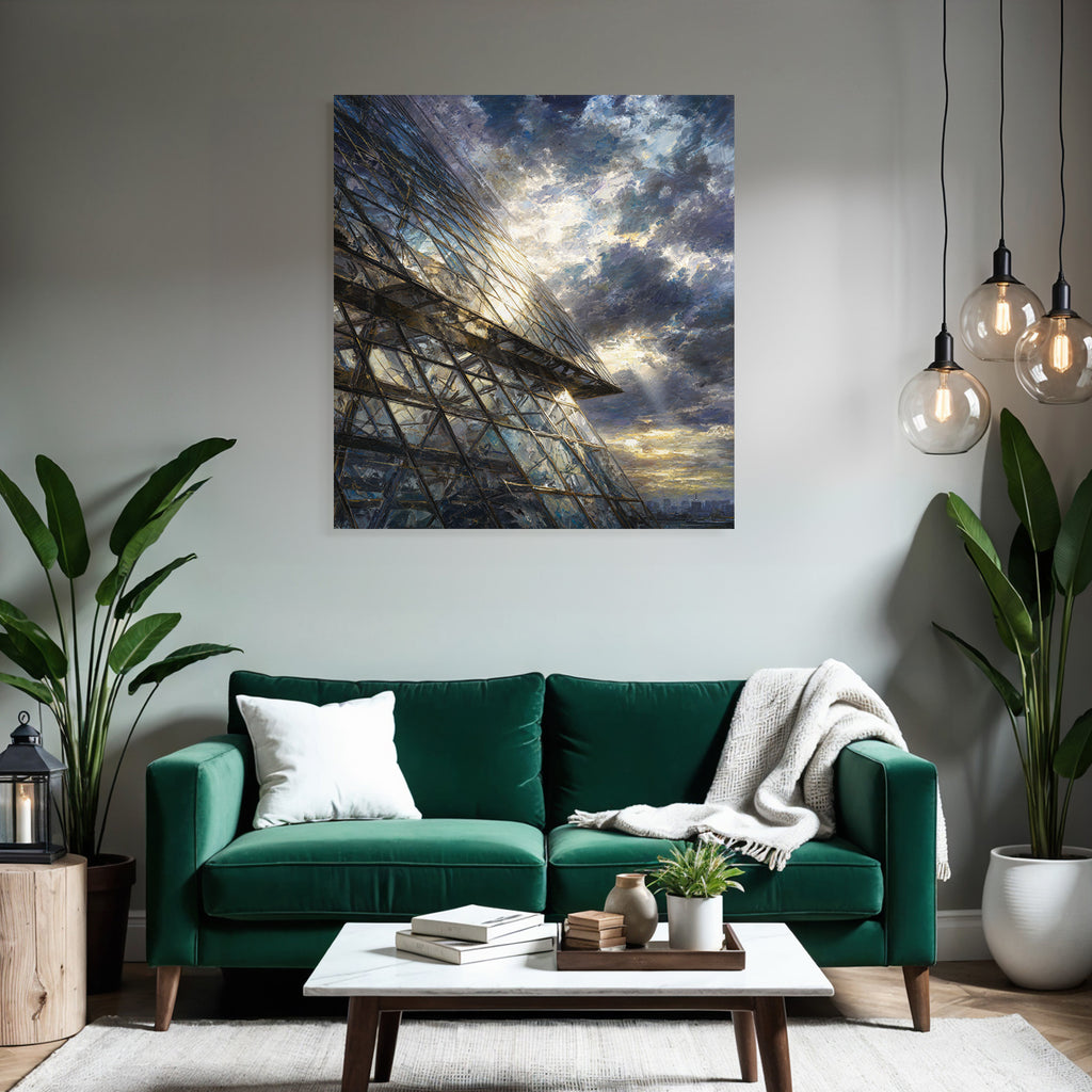 Moderne Moderne Mit Glass Fassade Im Hintergrund Dramatischer Himmel