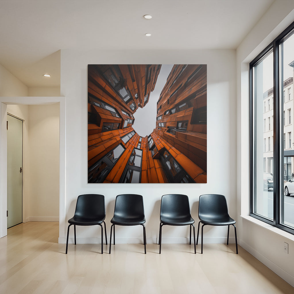 Moderne Moderne Orange Fassade Von Unten