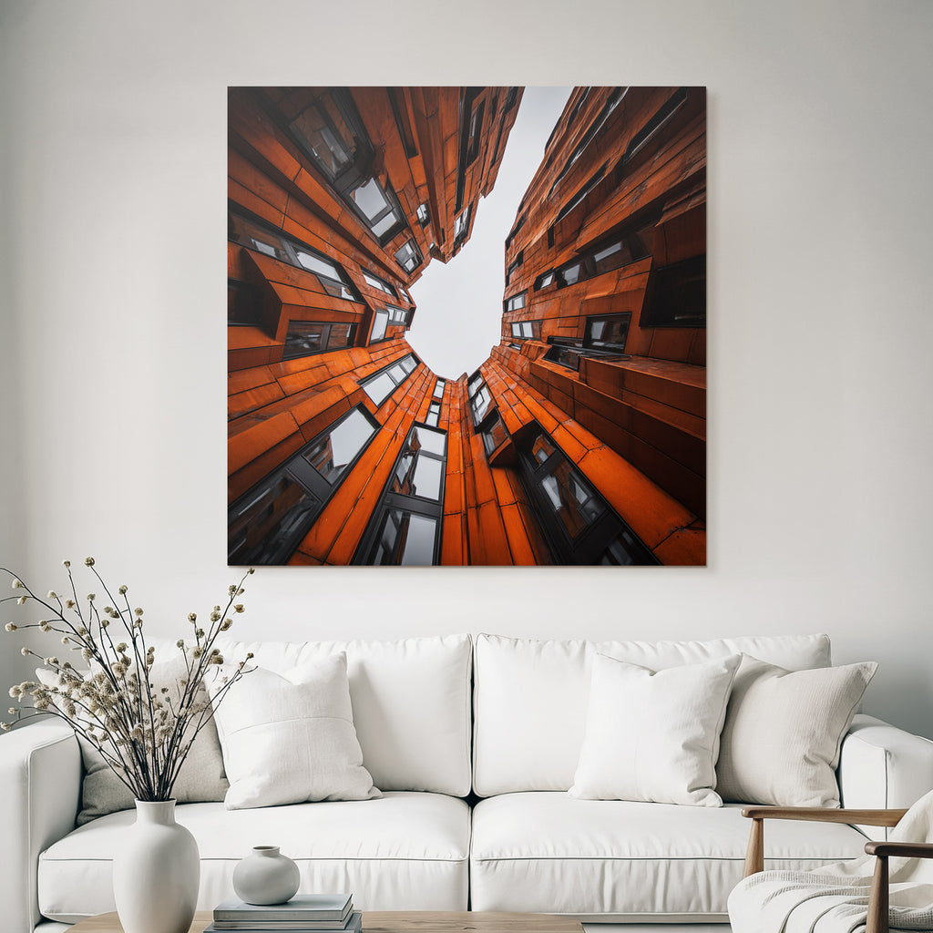 Moderne Moderne Orange Fassade Von Unten