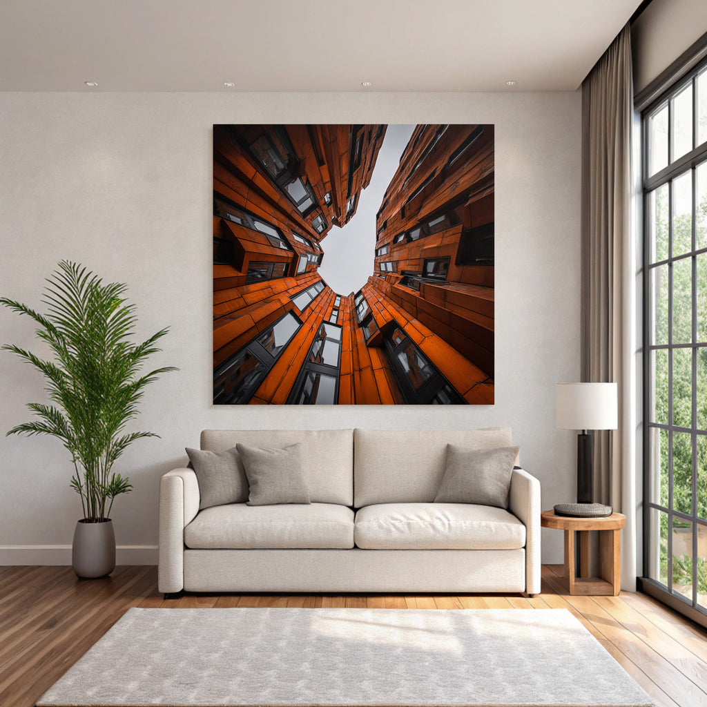 Moderne Moderne Orange Fassade Von Unten