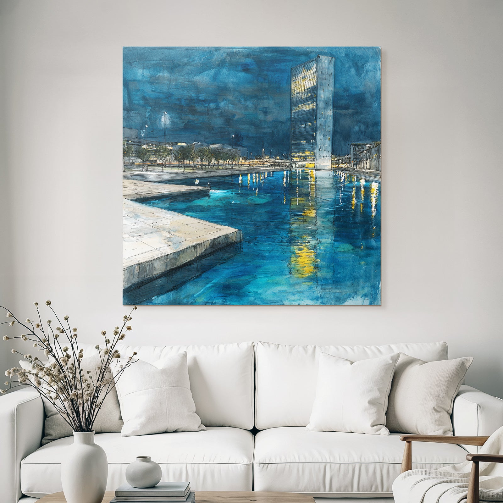Moderne Nachtszenen Stadt Reflexion Wasser