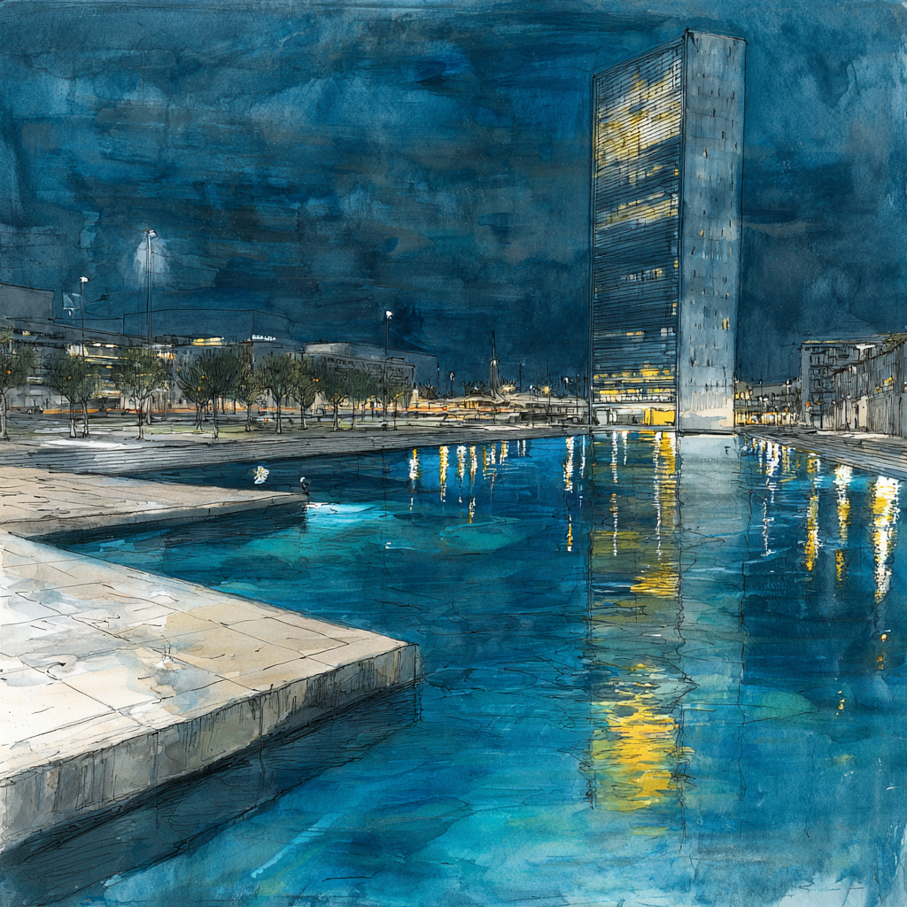 Moderne Nachtszenen Stadt Reflexion Wasser | Moderne Architektur | Architektur