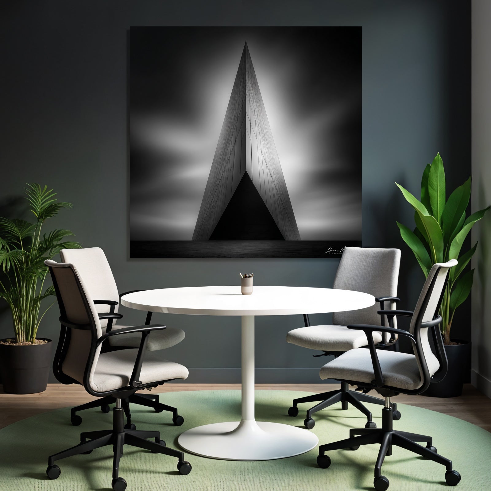 Moderne Schwarze Weisse Mit Triangularem Design Und Dramatischem Himmel