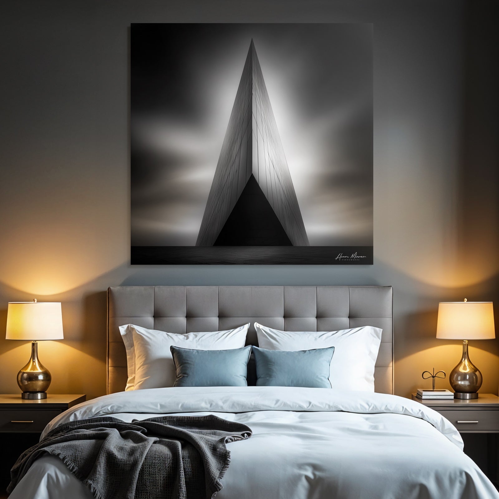 Moderne Schwarze Weisse Mit Triangularem Design Und Dramatischem Himmel