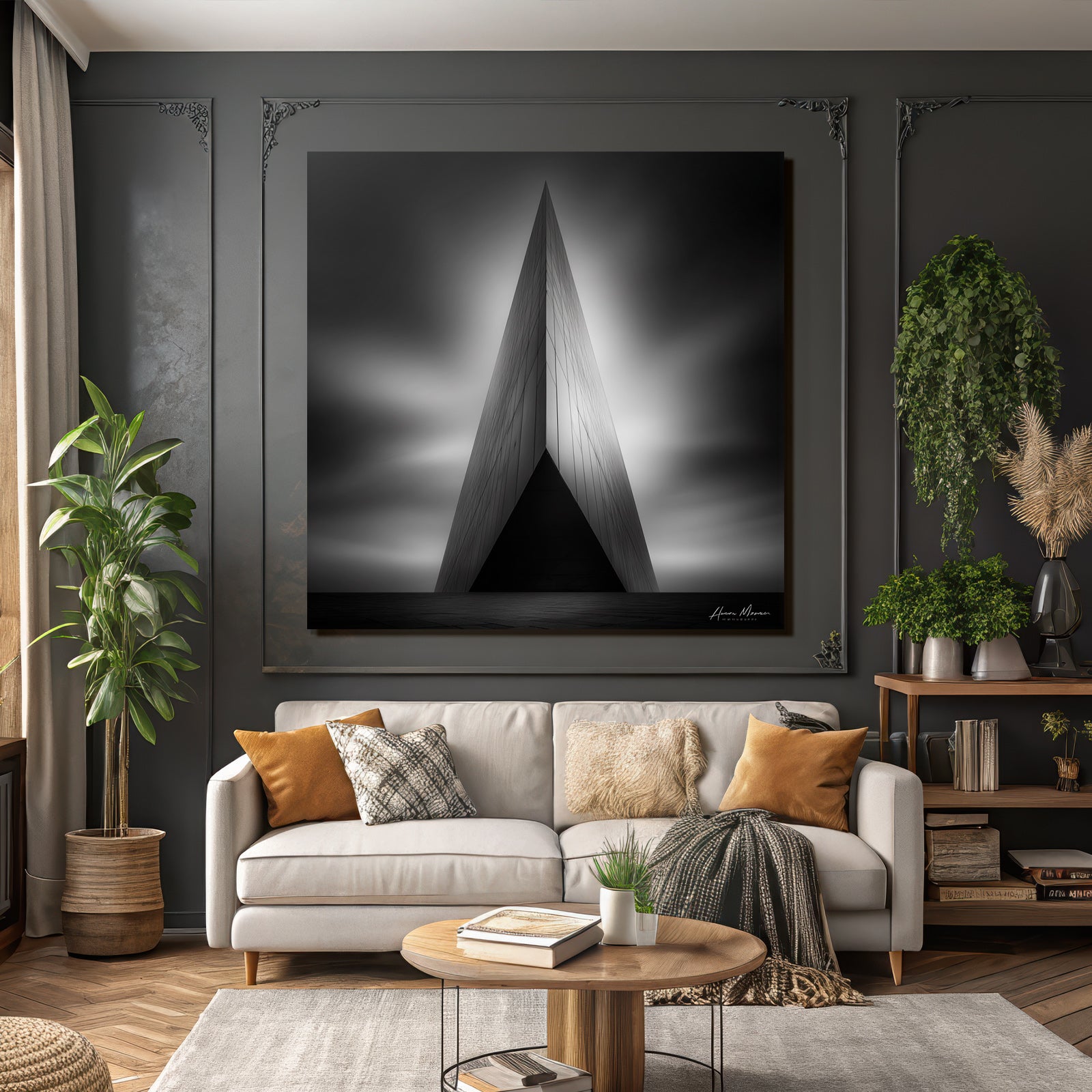 Moderne Schwarze Weisse Mit Triangularem Design Und Dramatischem Himmel