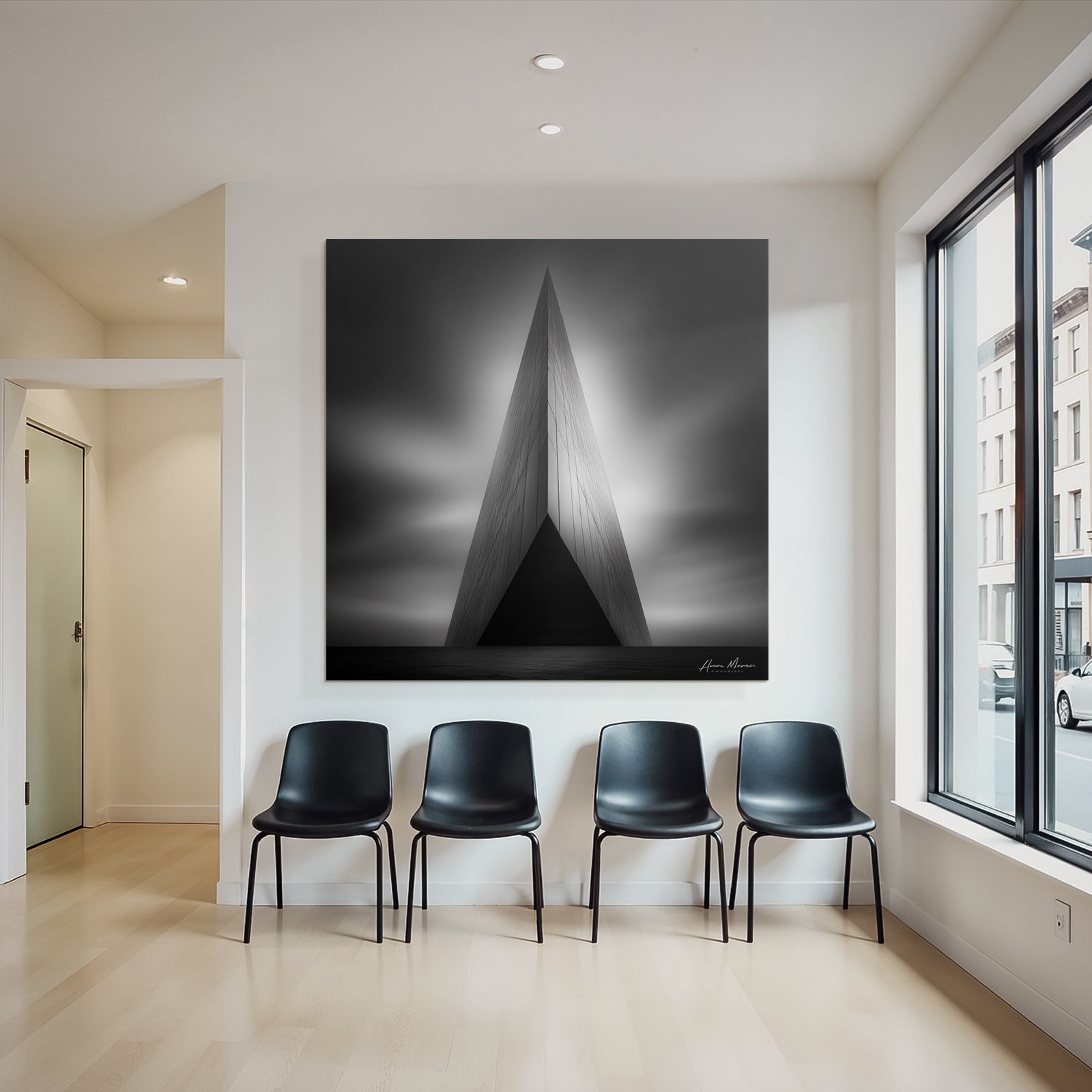 Moderne Schwarze Weisse Mit Triangularem Design Und Dramatischem Himmel