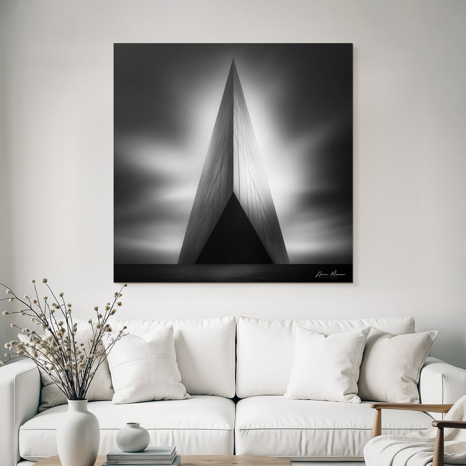 Moderne Schwarze Weisse Mit Triangularem Design Und Dramatischem Himmel