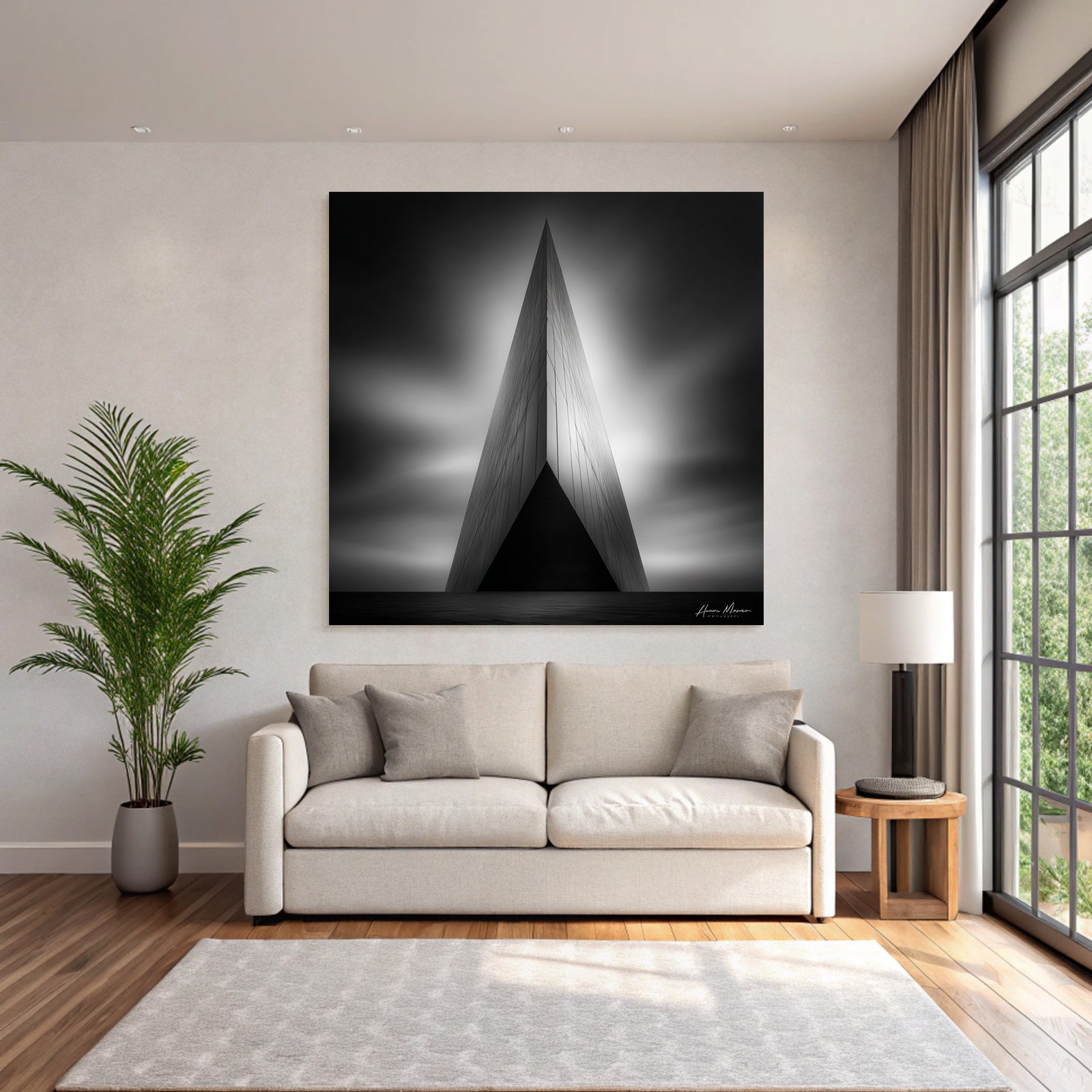 Moderne Schwarze Weisse Mit Triangularem Design Und Dramatischem Himmel
