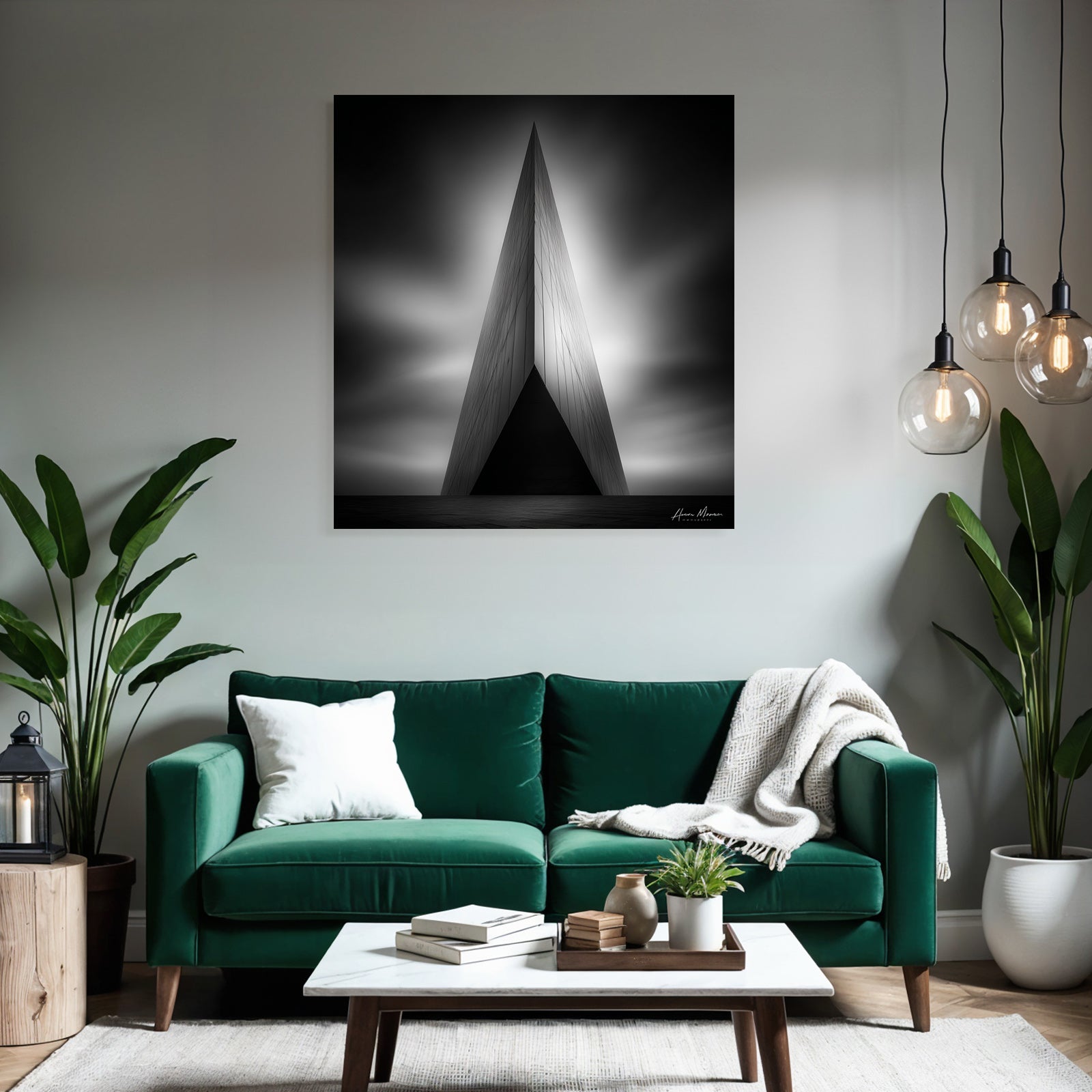 Moderne Schwarze Weisse Mit Triangularem Design Und Dramatischem Himmel