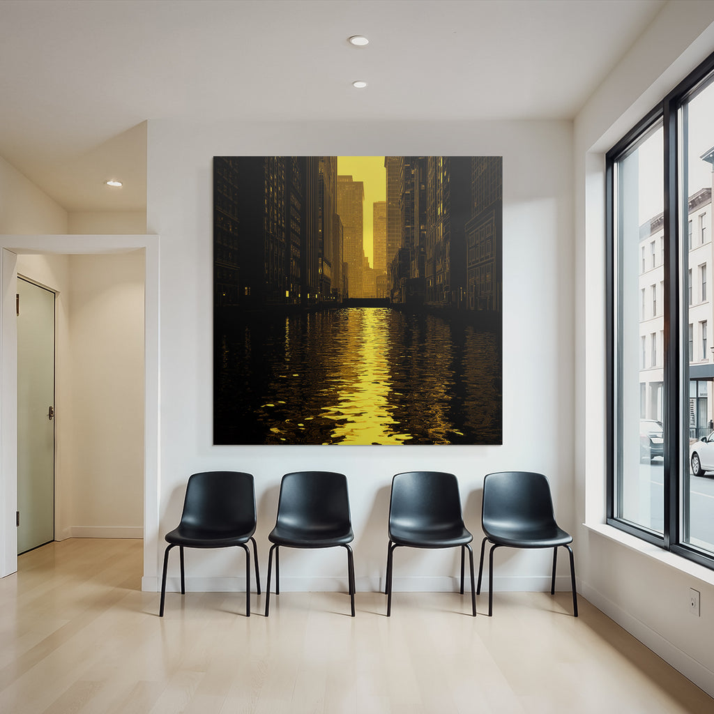 Moderne Stadtlandschaft Dämmerung Wasser Reflexion Kunststil