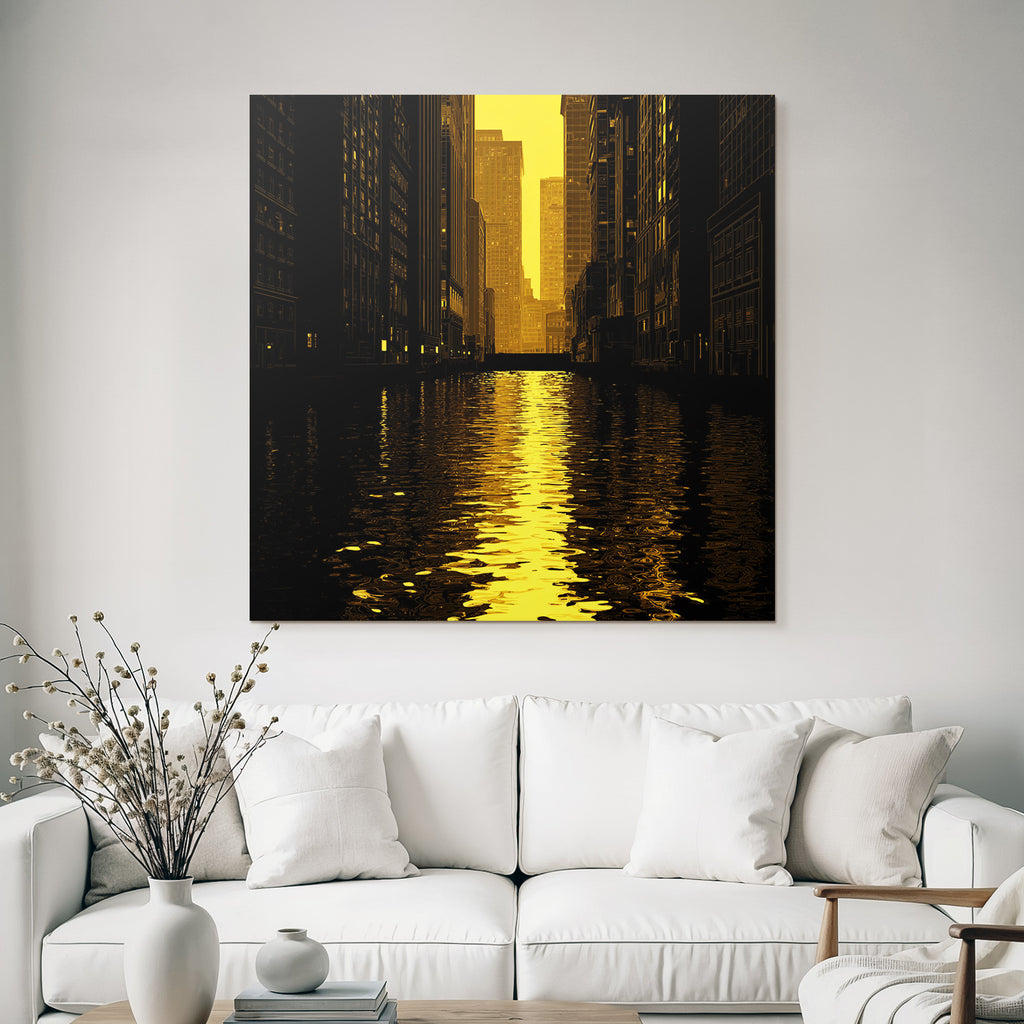 Moderne Stadtlandschaft Dämmerung Wasser Reflexion Kunststil