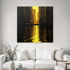 Moderne Stadtlandschaft Dämmerung Wasser Reflexion Kunststil