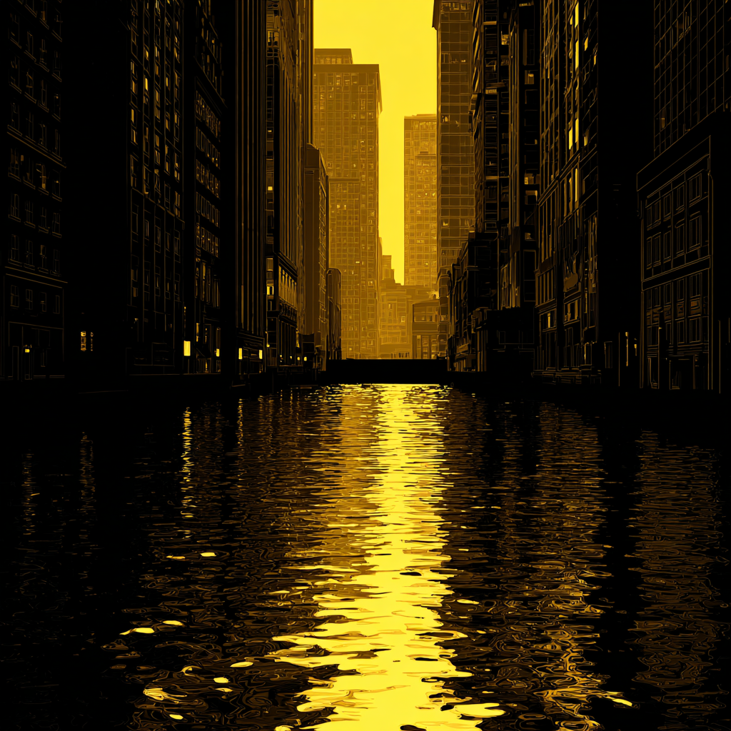 Moderne Stadtlandschaft Dämmerung Wasser Reflexion Kunststil | Moderne Architektur | Architektur