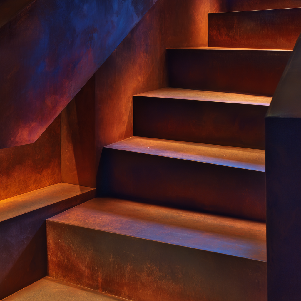 Moderne Treppe Mit Künstlerischem Finish Warmen Farben Modern Kunst | Moderne Architektur | Architektur