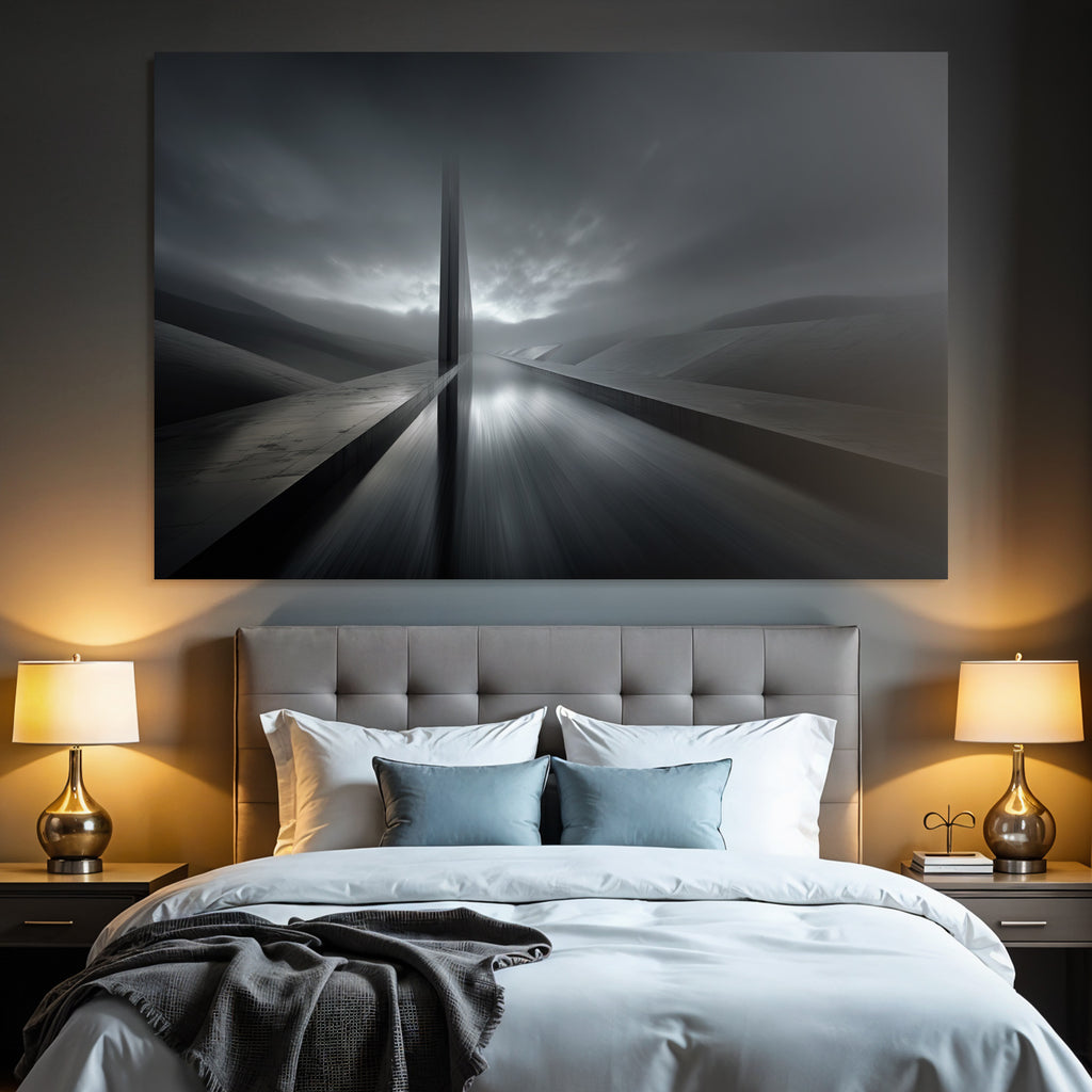 Moderne Abstrakte Landschaft Mit Reflektierender Surface Und Vertikalem Struktur