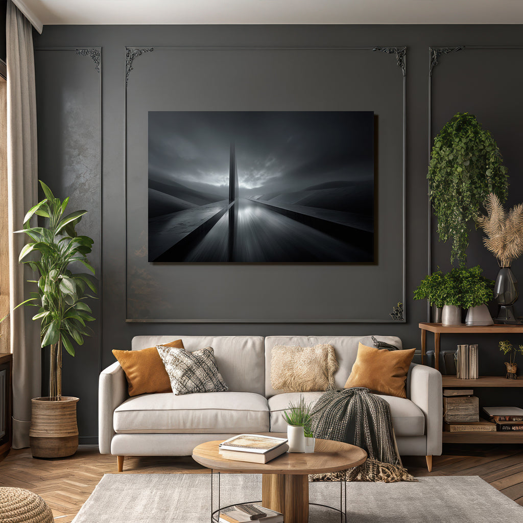 Moderne Abstrakte Landschaft Mit Reflektierender Surface Und Vertikalem Struktur