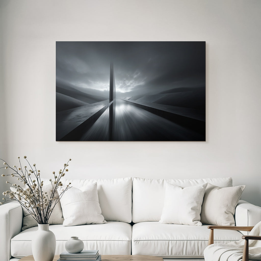 Moderne Abstrakte Landschaft Mit Reflektierender Surface Und Vertikalem Struktur