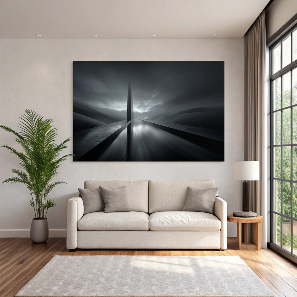 Moderne Abstrakte Landschaft Mit Reflektierender Surface Und Vertikalem Struktur